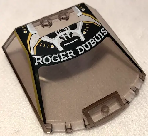Trans-Brown Windscreen 6 x 6 x 1 1/3 Straight Sides with 'ROGER DUBUIS' and Black, Gold and White La