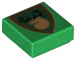 Green Tile 1 x 1 with Shield Triangular with Forestmen Elk / Deer Head Pattern