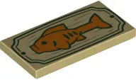 Tan Tile 2 x 4 with Orange Fish on Wood Sign with Dark Green Border Pattern