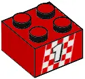 Red Brick 2 x 2 with White Number 1 on Checkered Pattern