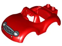 Red Duplo Car Body with Windscreen Frame with White Headlights Pattern