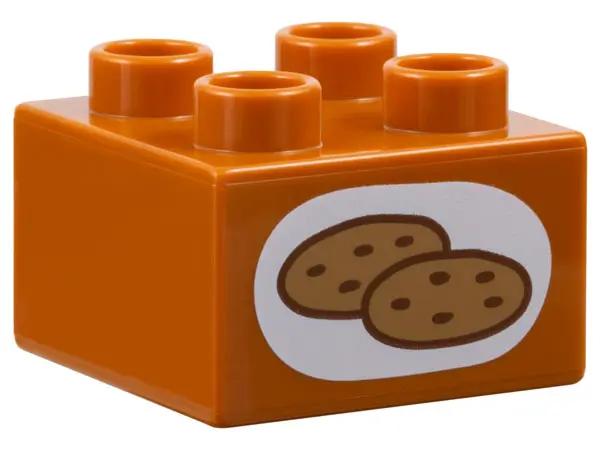 Dark Orange Duplo, Brick 2 x 2 with Medium Nougat and Reddish Brown Chocolate Chip Cookies in White 