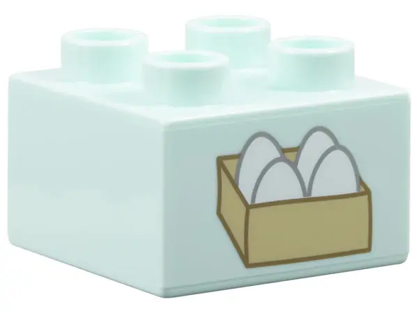 Light Aqua Duplo, Brick 2 x 2 with 4 White Eggs in Tan Box Pattern