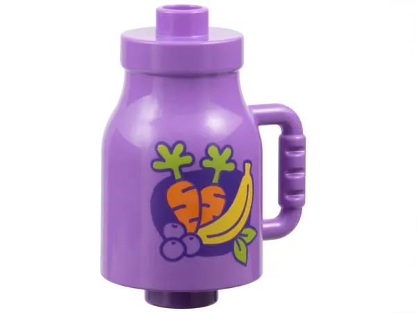 Medium Lavender Duplo Utensil Milk Bottle with Handle With Carrots, Banana, and Grapes Pattern