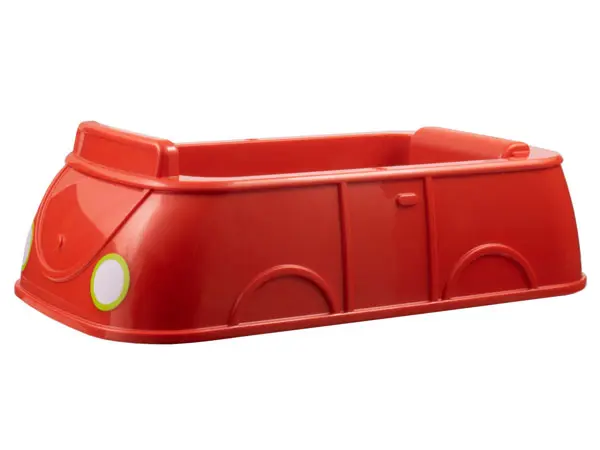 Red Duplo Car Body Blocky with Short Windshield with White and Lime Headlights Pattern