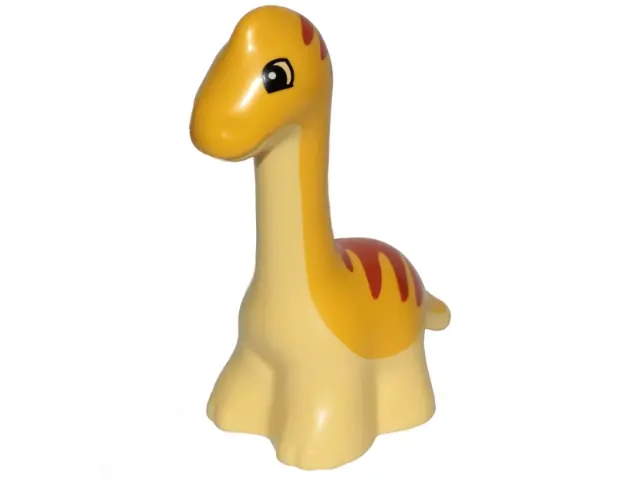 Bright Light Yellow Duplo Dinosaur Diplodocus Baby with Dark Orange Stripes Pattern