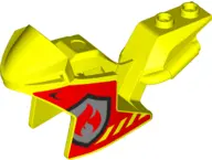 Neon Yellow Motorcycle Fairing, Racing (Sport) Bike with Red and Silver Fire Logo Badge Pattern on B