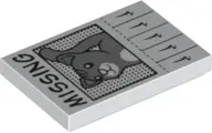 White Tile 2 x 3 with Poster with Black 'MISSING' and Dark Bluish Gray Cat Pattern