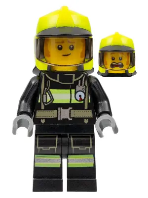 Fire -  Fireman Clemmons, Reflective Stripes with Utility Belt, Black Legs, Neon Yellow Fire Helmet,