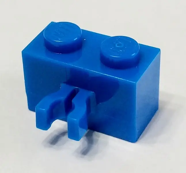 Blue Brick, Modified 1 x 2 with Split U Clip Thick (Vertical Grip)