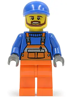 Overalls with Safety Stripe Orange, Orange Legs, Blue Short Bill Cap, Brown Beard (Tow Truck Driver)