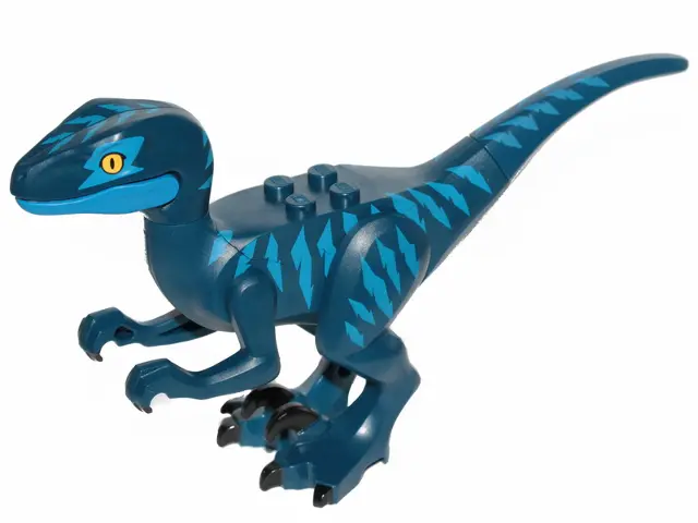 Dark Blue Dinosaur Raptor / Velociraptor with Blue Markings and Blue Eye Patch