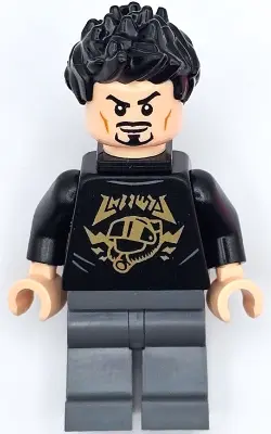 Tony Stark - Black Shirt with Gold Helmet, Pin Holder on Back