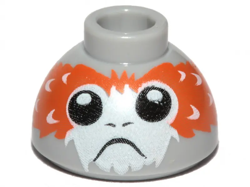 Light Bluish Gray Brick, Round 1 1/2 x 1 1/2 x 2/3 Dome Top with Porg Head, High Raised Feathers bet