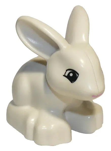 White Duplo Bunny / Rabbit Head Pointed Straight with Black Eyes Squared and Thin Bright Pink Nose P