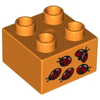 Orange Duplo, Brick 2 x 2 with 5 Ladybugs Pattern