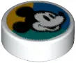 White Tile, Round 1 x 1 with Mickey Mouse Head Profile on Blue, Bright Light Orange, and Dark Turquo