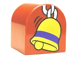 Dark Orange Duplo, Brick 2 x 2 x 2 Slope Curved Double with Gold Bell Pattern