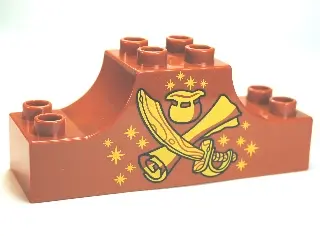 Dark Orange Duplo, Brick 2 x 6 x 2 Arch Inverted Double with Crossed Scimitar and Scroll, Pot of Gol