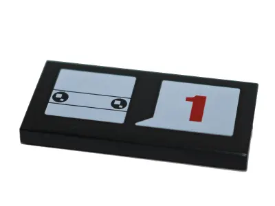Black Tile 2 x 4 with White BrickHeadz Head and Word Balloon with Red Number 1 Pattern