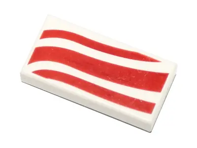 White Tile 1 x 2 with Dark Red Waves Pattern