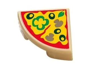 Tan Tile, Round 1 x 1 Quarter with Pizza Slice with Green Peppers, Mushrooms, and Black Olives Patte