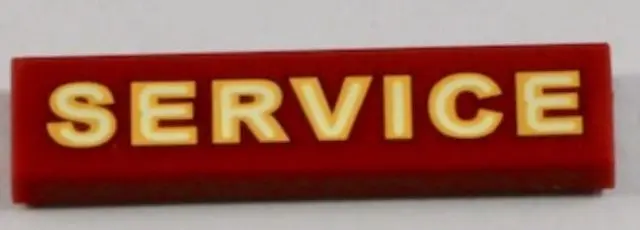 Dark Red Tile 1 x 4 with Yellow 'SERVICE' Pattern