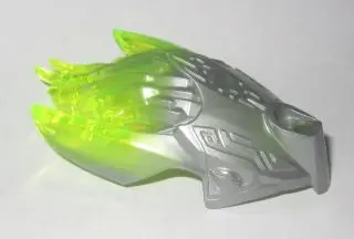 Flat Silver Bionicle Creature Head / Mask with Marbled Trans-Neon Green Pattern