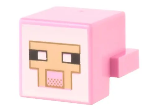 Bright Pink Creature Head Pixelated with Black and White Eyes, Bright Pink Nose, Tan Face with Dark 