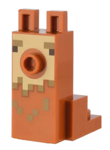 Dark Orange Creature Head Pixelated with Elongated Face and Stud with Black Eyes, Dark Tan Eyebrows 