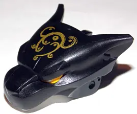 Black Large Figure Head Modified Chima Panther Jaw Upper with Ornate Gold Pattern