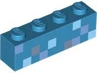 Dark Azure Brick 1 x 4 with Bright Light Blue, Medium Blue and Sand Blue Squares Pattern (BrickHeadz