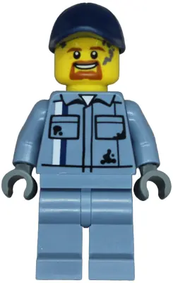 Tow Truck Driver - Male, Sand Blue Mechanic Uniform, Sand Blue Legs, Dark Blue Cap, Goatee, Splotche