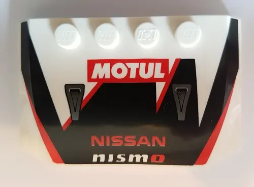 White Wedge 4 x 6 x 2/3 Triple Curved with 'MOTUL' and 'NISSAN nismo' on Black and Red Car Hood Patt