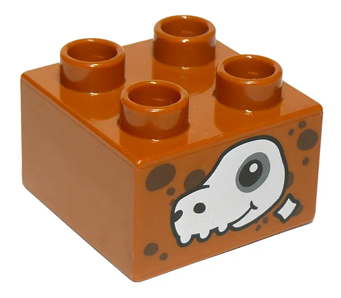 Dark Orange Duplo, Brick 2 x 2 with Dinosaur Skull Pattern