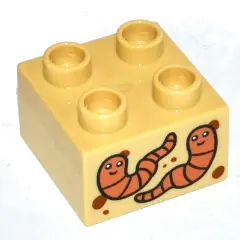 Tan Duplo, Brick 2 x 2 with 2 Worms Pattern