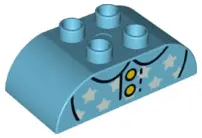 Medium Azure Duplo, Brick 2 x 4 Slope Curved Double with Collar, Light Aqua Stars, and Yellow Button