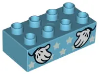 Medium Azure Duplo, Brick 2 x 4 with Stars and Mickey Mouse Hands Pattern