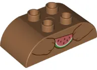 Medium Nougat Duplo, Brick 2 x 4 Slope Curved Double with Paws Holding Watermelon Slice Pattern