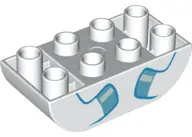 White Duplo, Brick 2 x 4 Slope Curved Inverted Double with Medium Azure and Light Aqua Hooves Patter