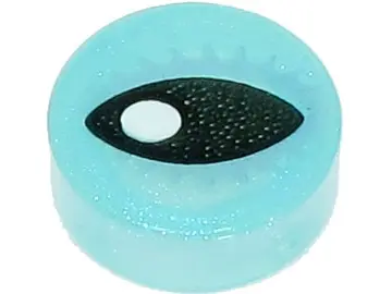 Satin Trans-Light Blue Tile, Round 1 x 1 with Black Eye with White Glint and Metallic Light Blue Eye