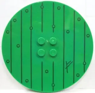 Green Tile, Round 8 x 8 with 4 Studs in Center with Stripes and Dots (Wooden Door) Pattern