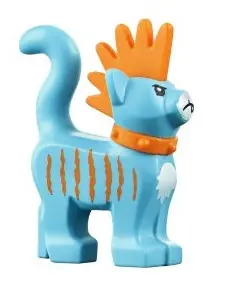 Medium Azure Cat, Standing with Molded Orange Spiky Mohawk and Collar and Printed Stripes, White Muz