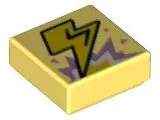 Bright Light Yellow Tile 1 x 1 with Yellow Lightning Bolt, Metallic Pink and White Explosion Pattern