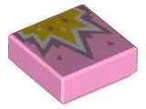 Bright Pink Tile 1 x 1 with Metallic Pink, White, and Yellow Explosion Pattern