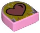 Bright Pink Tile, Round 1 x 1 Half Circle Extended with Coral Heart on Yellow Background Pattern