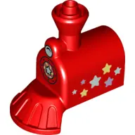 Red Duplo, Train Steam Engine Front with Cow Catcher with White Headlight and Stars Pattern