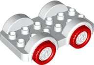 White Duplo Car Base 2 x 6 with Red Tires and White Wheels on Fixed Axles