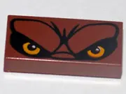 Reddish Brown Tile 1 x 2 with Bright Light Orange Eyes, Furrowed Brow Pattern