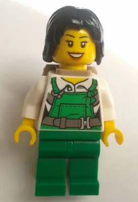Police - City Bandit Female with Green Overalls, Black Mid-Length Tousled Hair, Backpack, Peach Lips